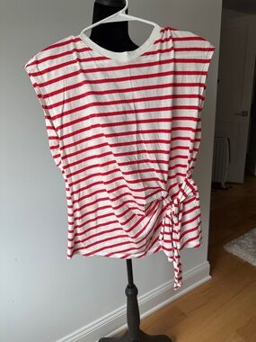 Women’s Red & White Striped Tie-Waist Top